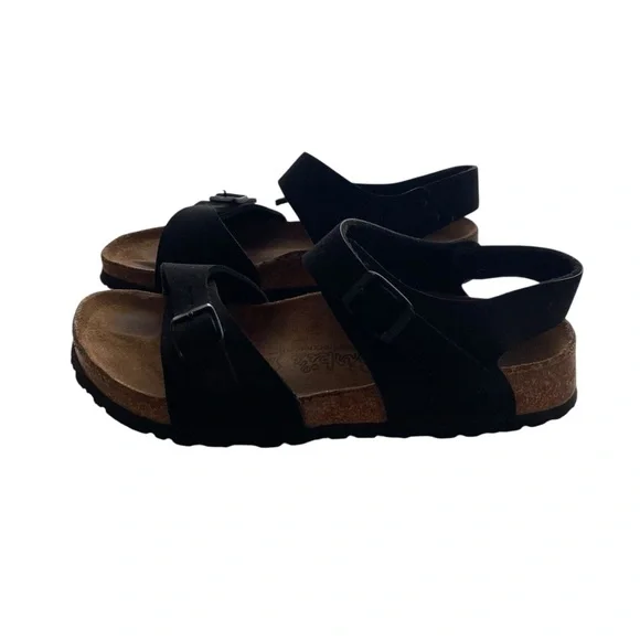 Birkis Birkenstock Black Sandals with Adjustable Straps and Cork Footbed W6 - Picture 2 of 13
